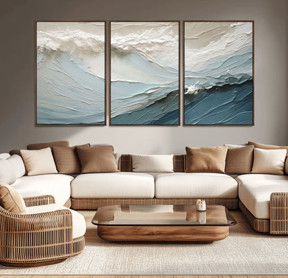 53646-MGV-CV-36X24-Ocean Wave Wall Art Canvas Print, Framed Textured Seascape Art Picture Print, Modern Ocean Perfect Minimal Coastal 2/2 Decor