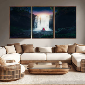 56359-MGV-CV-36X24-Lilo Stitch Wall Art Canvas Print, Framed Stitch Angel Art Picture Print, Cartoon Waterfall Perfect Tropical Fantasy Decor Artwork