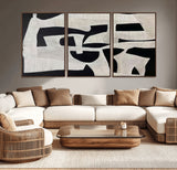 33714-MGV-CV-36X24-Monochrome Design Wall Art Canvas Print, Framed Modern Linework Art Picture Print, Textured Shapes Perfect Monochrome Modern Decor