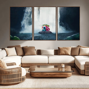 32259-MGV-CV-36X24-Stitch Angel Wall Art Canvas Print, Framed Stitch Waterfall Art Picture Print, Cartoon Couple Perfect Moody Fantasy Decor Artwork