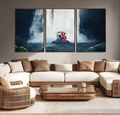 32259-MGV-CV-36X24-Stitch Angel Wall Art Canvas Print, Framed Stitch Waterfall Art Picture Print, Cartoon Couple Perfect Moody Fantasy Decor Artwork