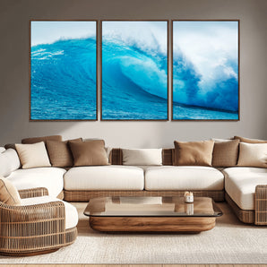 15566-MGV-CV-36X24-Ocean Wave Wall Art Canvas Print, Framed Curling Wave Art Picture Print, Vibrant Surf Wave Perfect Coastal Surf Decor Artwork