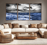 91043-MGV-CV-36X24-Stormy Ocean Wall Art Canvas Print, Framed Moody Seascape Art Picture Print, Monochrome Sea Perfect Coastal Drama Decor Artwork