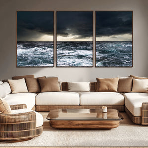 51359-MGV-CV-36X24-Stormy Ocean Wall Art Canvas Print, Framed Moody Seascape Art Picture Print, Ocean Storm Perfect Dramatic Coastal Decor Artwork