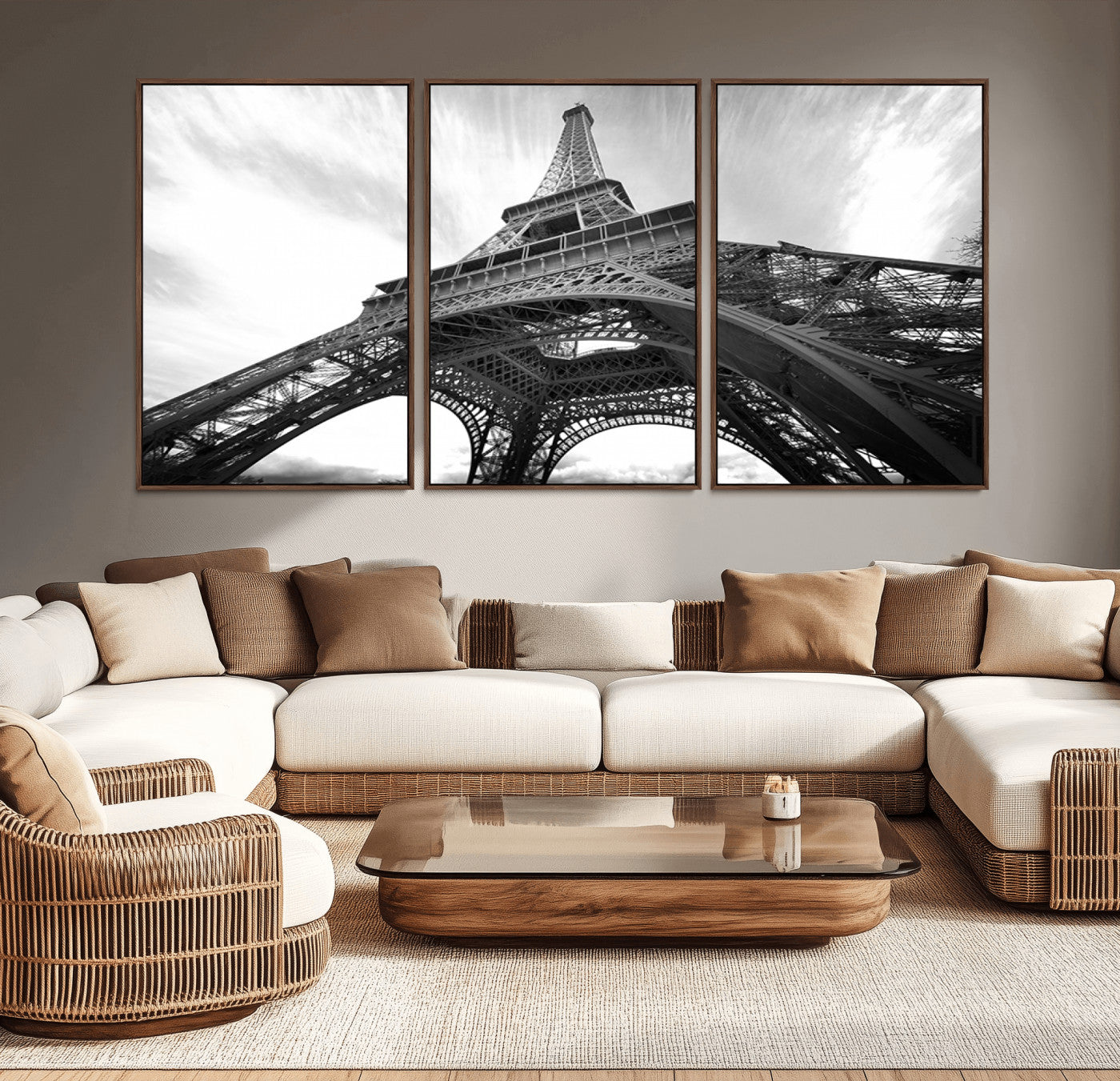 40006-MGV-CV-36X24-Eiffel Tower Wall Art – Black and White Architectural Photo Print, Paris Inspired Decor for Bedroom, Office, Studio or Modern
