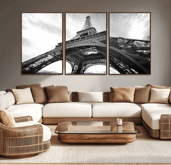 40006-MGV-CV-36X24-Eiffel Tower Wall Art – Black and White Architectural Photo Print, Paris Inspired Decor for Bedroom, Office, Studio or Modern