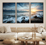 33428-MGV-FC-60X30-3P_Walnut-Ocean Sunrise Wall Art – Serene Seascape Canvas Print, Coastal Home or Office Decor, Perfect for Living Room, Bedroom, or Study