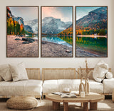 25982-MGV-FC-60X30-3P_Walnut-Autumn Mountain Lake Wall Art – Panoramic Fall Foliage and Snowy Peaks Canvas Print, Scenic Nature Decor for Living Room or Office