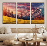 83947-MGV-CV-36X24-Sunset Mountain Landscape Wall Art – Panoramic Alpine Meadow and Snow Capped Peaks Canvas Print, Nature Scenic Decor for Home,