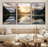 78842-MGV-FC-60X30-3P_Walnut-Sunrise Mountain Reflection Wall Art – Stunning Nature Landscape Canvas Print for Home, Office, Living Room or Relaxing Space