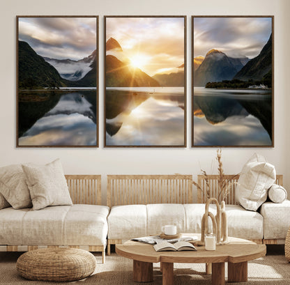 78842-MGV-FC-60X30-3P_Walnut-Sunrise Mountain Reflection Wall Art – Stunning Nature Landscape Canvas Print for Home, Office, Living Room or Relaxing Space