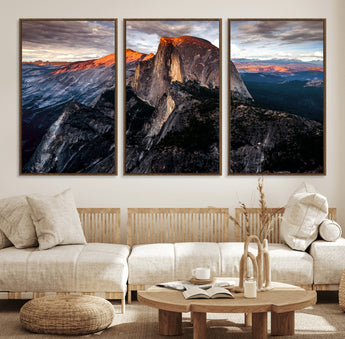 31332-MGV-FC-60X30-3P_Walnut-Mountain Landscape Wall Art – Majestic Sunset Rock Formation Canvas Print, Nature Scenic Decor for Living Room, Office, Cabin or