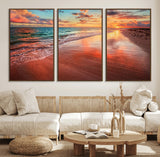 77723-MGV-CV-36X24-Sunset Beach Wall Art – Vibrant Ocean Waves and Golden Horizon Canvas Print, Coastal Seascape Photography Home Decor