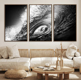 22702-MGV-CV-36X24-Black and White Ocean Wave Wall Art – Powerful Surf Curl Photography Canvas Print, Modern Coastal Decor for Living Room, Office or