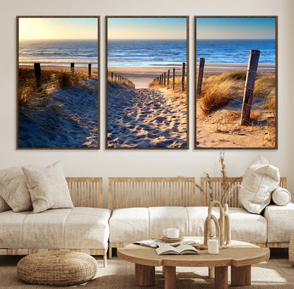 31889-MGV-CV-36X24-Sandy Beach Pathway Wall Art – Coastal Dune Fence and Ocean View Canvas Print, Relaxing Seaside Landscape Decor for Living Room or