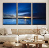 65405-MGV-CV-36X24-Blue Sunrise Seascape Wall Art – Tranquil Ocean Horizon Canvas Print with Golden Sunlight and Deep Sky, Coastal Landscape Decor