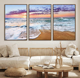 44120-MGV-FC-60X30-3P_Walnut-Ocean Sunset Wall Art – Beach Landscape Canvas Print, Serene Coastal Decor for Living Room, Office or Bedroom