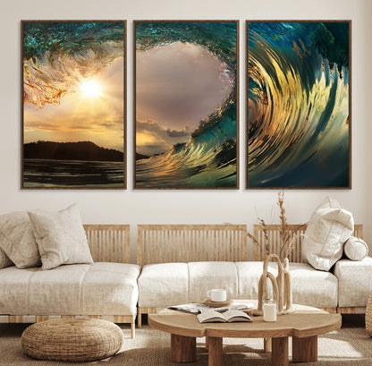 38256-MGV-CV-36X24-Ocean Wave Wall Art – Stunning Sunrise Through Curling Wave Canvas Print, Coastal Surf Photography Seascape Decor for Living Room,