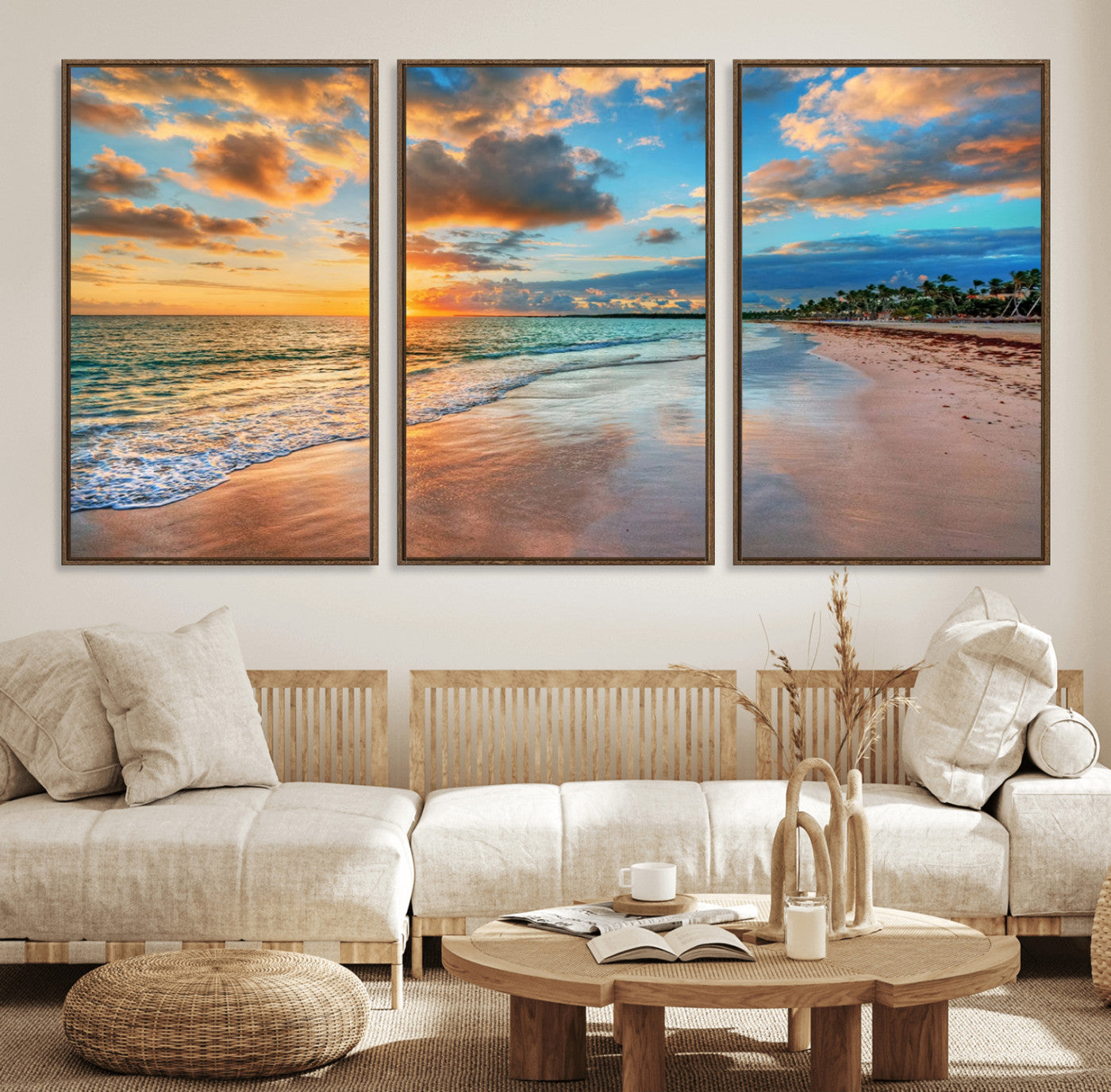 41572-MGV-CV-36X24-Sunset Beach Wall Art – Ocean Waves and Palm Trees Canvas Print, Tropical Coastal Sunset Seascape Decor for Living Room, Bedroom
