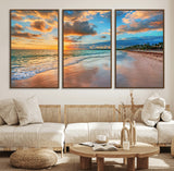 41572-MGV-CV-36X24-Sunset Beach Wall Art – Ocean Waves and Palm Trees Canvas Print, Tropical Coastal Sunset Seascape Decor for Living Room, Bedroom