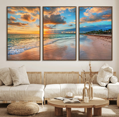 41572-MGV-CV-36X24-Sunset Beach Wall Art – Ocean Waves and Palm Trees Canvas Print, Tropical Coastal Sunset Seascape Decor for Living Room, Bedroom