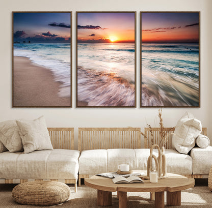 99906-MGV-CV-36X24-Morning Tide Canvas Print – Soft Sunrise Ocean Waves Wall Art, Coastal Serenity Decor for Home & Office