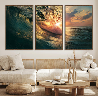 55359-MGV-CV-36X24-Radiant Ocean Wave Wall Art – Panoramic Surf Canvas Print, Vibrant Sunset Beach Decor for Home, Office or Man Cave