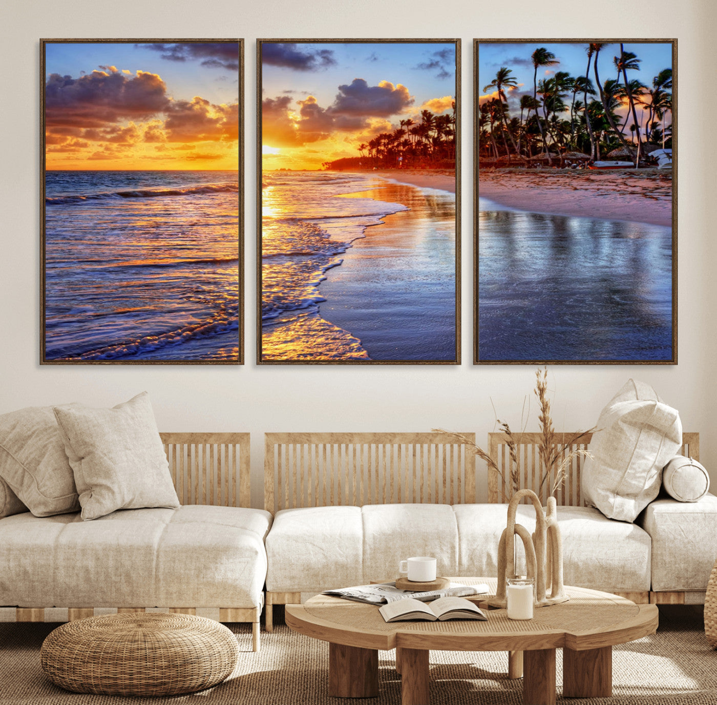 19917-MGV-CV-36X24-Tropical Sunset Beach Wall Art – Panoramic Palm Trees and Ocean Canvas Print, Vibrant Coastal Decor for Living Room, Office or Man