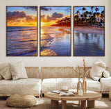 19917-MGV-CV-36X24-Tropical Sunset Beach Wall Art – Panoramic Palm Trees and Ocean Canvas Print, Vibrant Coastal Decor for Living Room, Office or Man