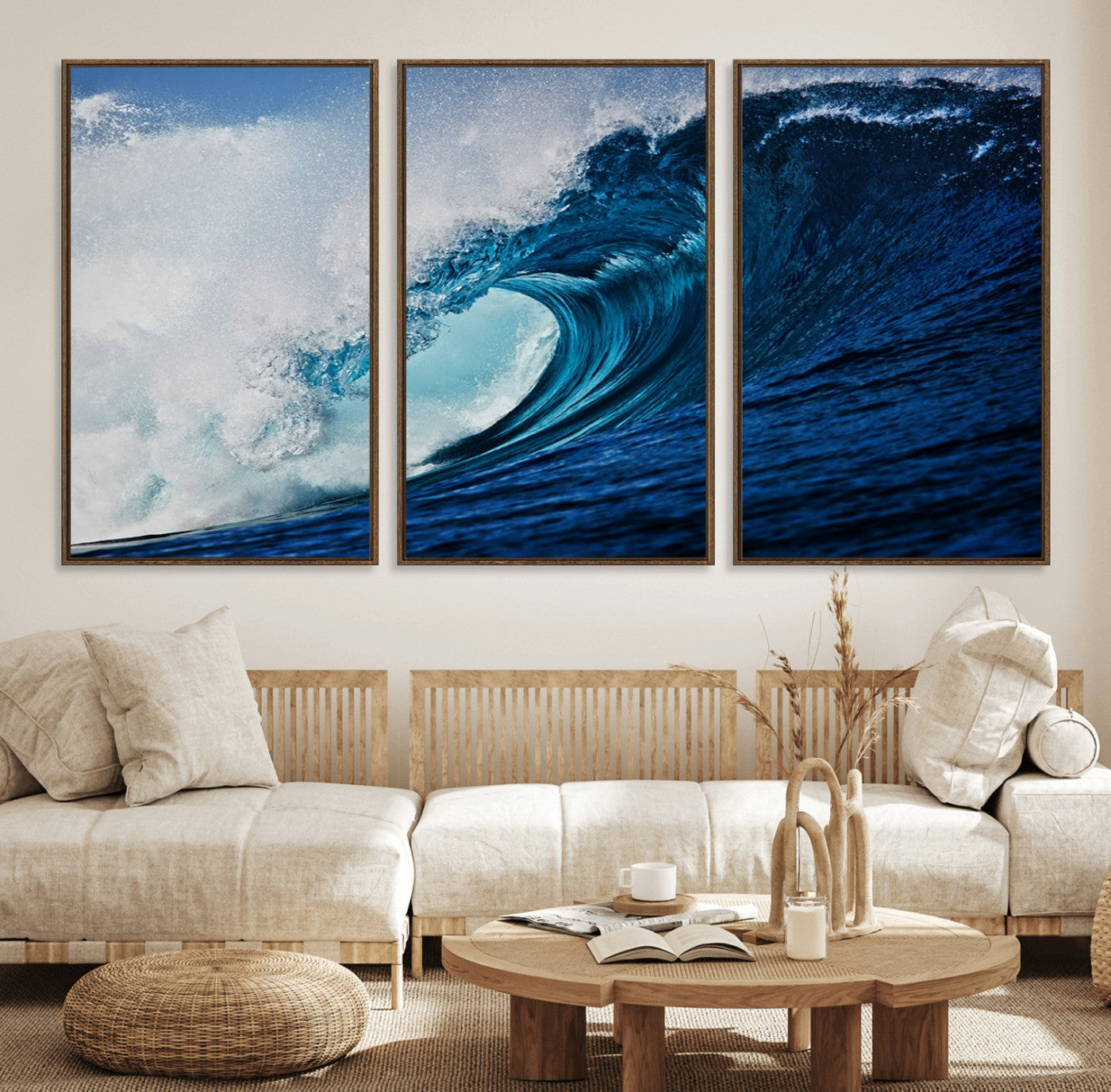 89502-MGV-CV-36X24-Powerful Ocean Wave Wall Art – Panoramic Blue Sea Wave Canvas Print, Coastal Surf Photography Artwork for Living Room, Bedroom, or