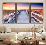 60625-MGV-CV-36X24-Beach Boardwalk Sunrise Wall Art – Coastal Pathway to Ocean Canvas Print, Seaside Landscape Decor for Home or Office