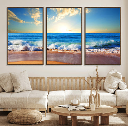 50522-MGV-CV-36X24-Ocean Sunrise Wall Art – Peaceful Beach Waves and Golden Horizon Canvas Print, Coastal Seascape Decor for Home or Office