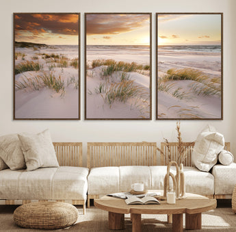 61246-MGV-CV-36X24-Coastal Sand Dunes Wall Art – Serene Beach Sunset Canvas Print with Grasses and Ocean View, Tranquil Seaside Decor for Living Room