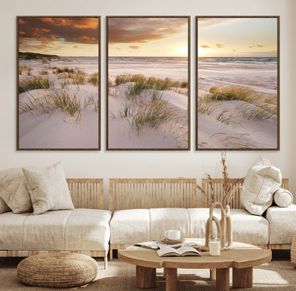 61246-MGV-CV-36X24-Coastal Sand Dunes Wall Art – Serene Beach Sunset Canvas Print with Grasses and Ocean View, Tranquil Seaside Decor for Living Room