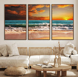 72948-MGV-CV-36X24-Ocean Sunset Wave Wall Art – Dramatic Seascape Canvas Print with Golden Sky and Crashing Waves, Coastal Beach Decor for Living