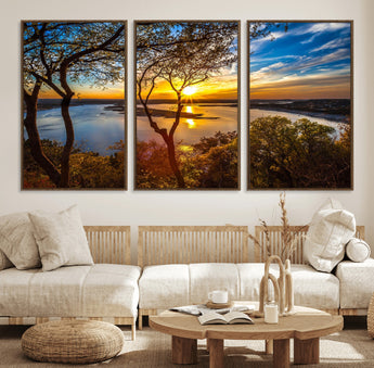 71863-MGV-CV-36X24-Lake Sunset Wall Art – Scenic Nature Canvas Print with Trees and Golden Sky, Serene Landscape Decor for Living Room, Bedroom or