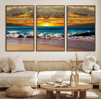 83389-MGV-CV-36X24-Ocean Sunrise Wall Art – Vibrant Beach Waves Canvas Print, Coastal Seascape Decor for Living Room or Office