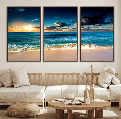 88985-MGV-CV-36X24-Ocean Sunset Wall Art – Tranquil Beach Waves Canvas Print, Coastal Seascape Decor for Living Room or Office