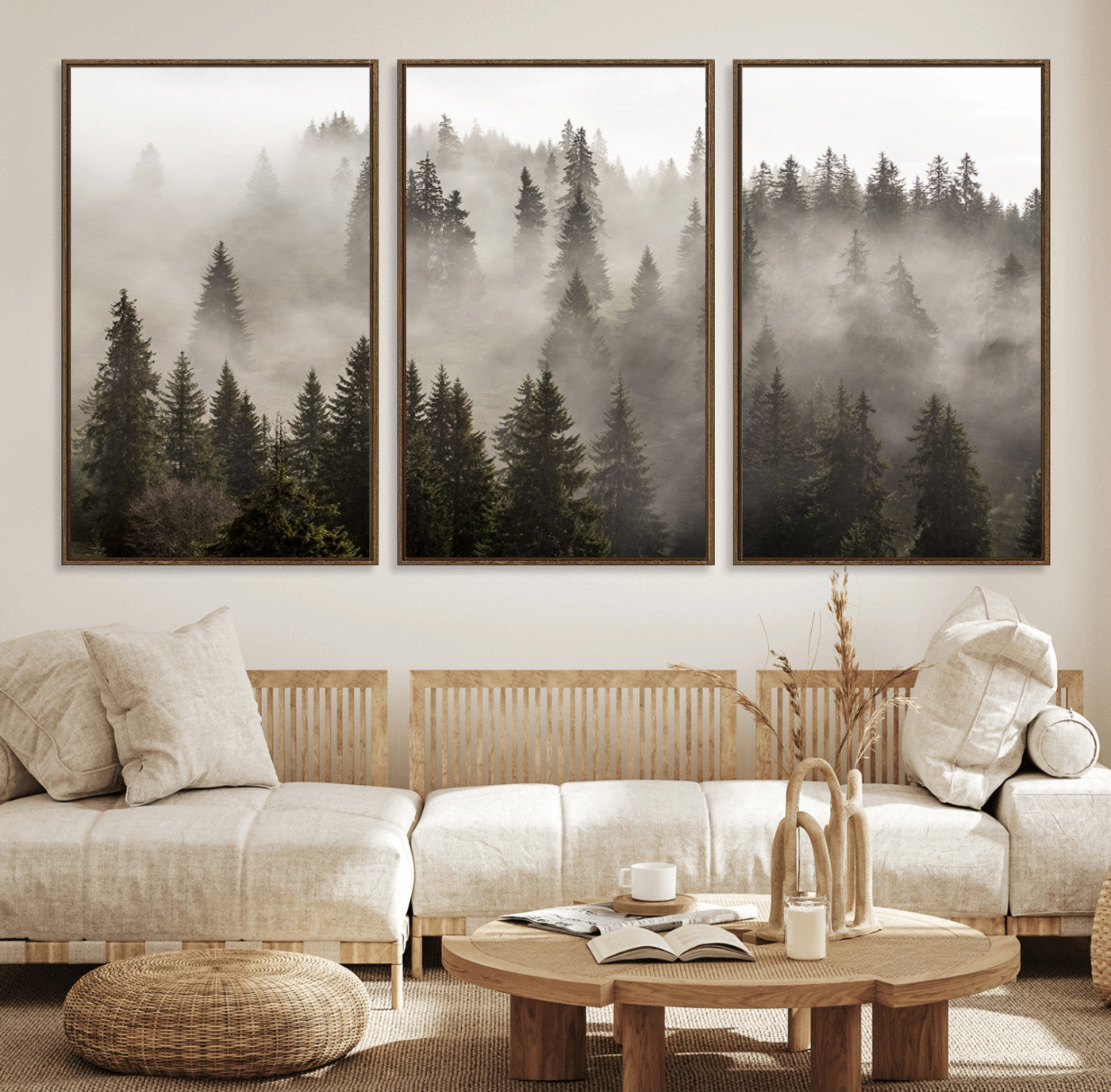 62862-MGV-CV-36X24-Misty Forest Wall Art – Tranquil Pine Tree Canvas Print with Mountain Fog, Nature Landscape Artwork for Living Room, Bedroom, or