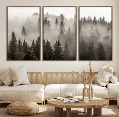 62862-MGV-CV-36X24-Misty Forest Wall Art – Tranquil Pine Tree Canvas Print with Mountain Fog, Nature Landscape Artwork for Living Room, Bedroom, or