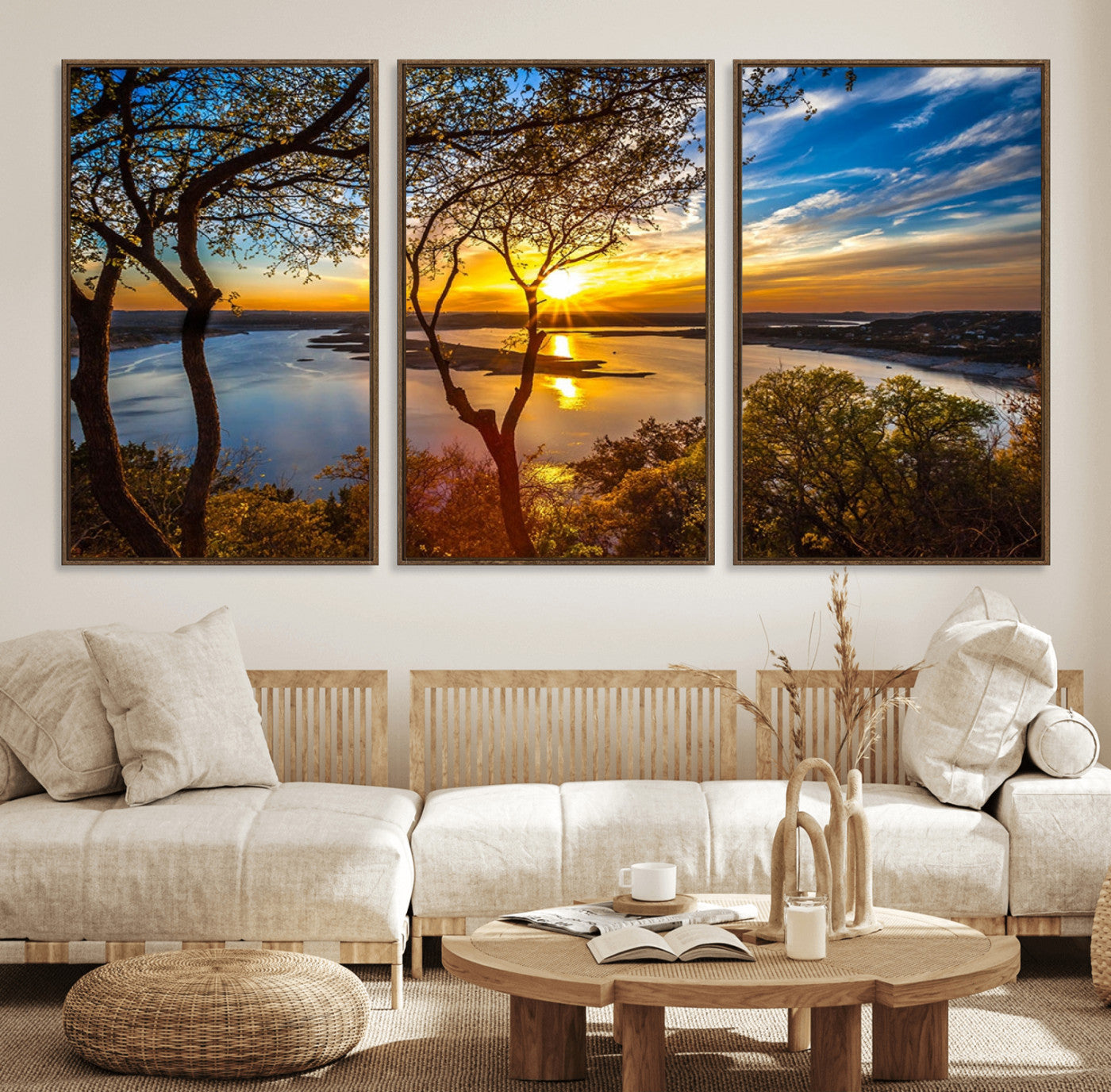 66839-MGV-CV-36X24-Lake Sunset Wall Art – Golden Hour Canvas Print with Trees and Water Reflection, Scenic Landscape Photography for Living Room,