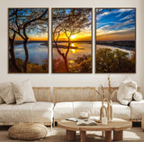 66839-MGV-CV-36X24-Lake Sunset Wall Art – Golden Hour Canvas Print with Trees and Water Reflection, Scenic Landscape Photography for Living Room,