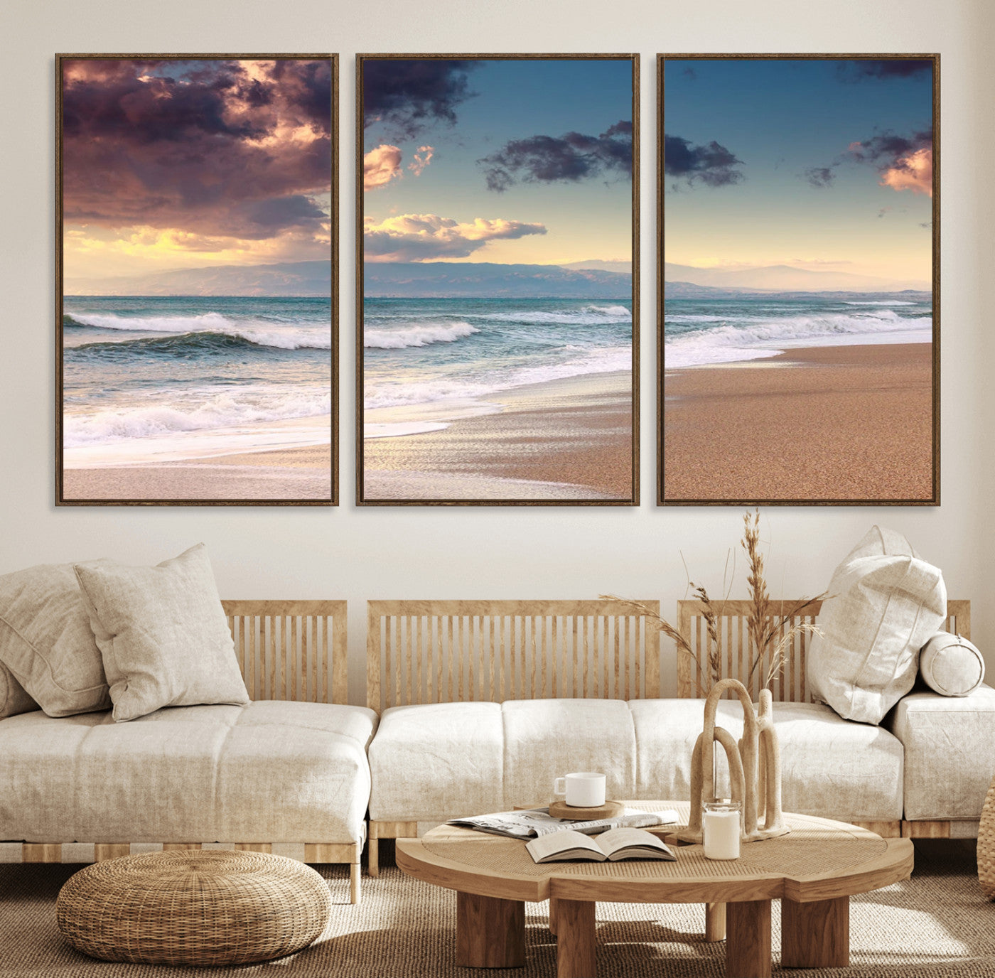 42253-MGV-CV-36X24-Serene Beach Waves Wall Art – Tranquil Ocean Horizon Canvas Print, Coastal Seascape Decor for Living Room or Office Wall