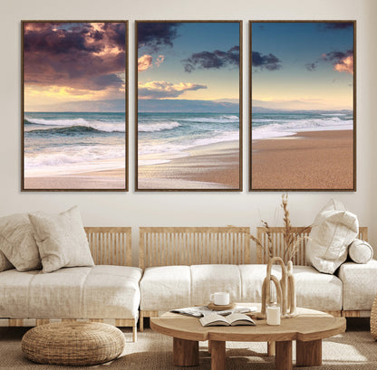 42253-MGV-CV-36X24-Serene Beach Waves Wall Art – Tranquil Ocean Horizon Canvas Print, Coastal Seascape Decor for Living Room or Office Wall