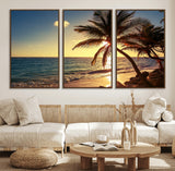 82710-MGV-CV-36X24-Palm Tree Sunset Beach Wall Art – Tropical Ocean Canvas Print, Coastal Paradise Seascape Decor for Living Room or Office Wall