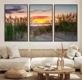 25576-MGV-CV-36X24-Beach Grass Sunset Wall Art – Coastal Sand Dune Landscape Canvas Print, Ocean View Nature Decor for Living Room or Office Wall