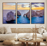 72955-MGV-CV-36X24-Ocean Rock Formation Wall Art – Sunset Coastal Seascape Print, Beach Landscape Decor for Living Room or Office