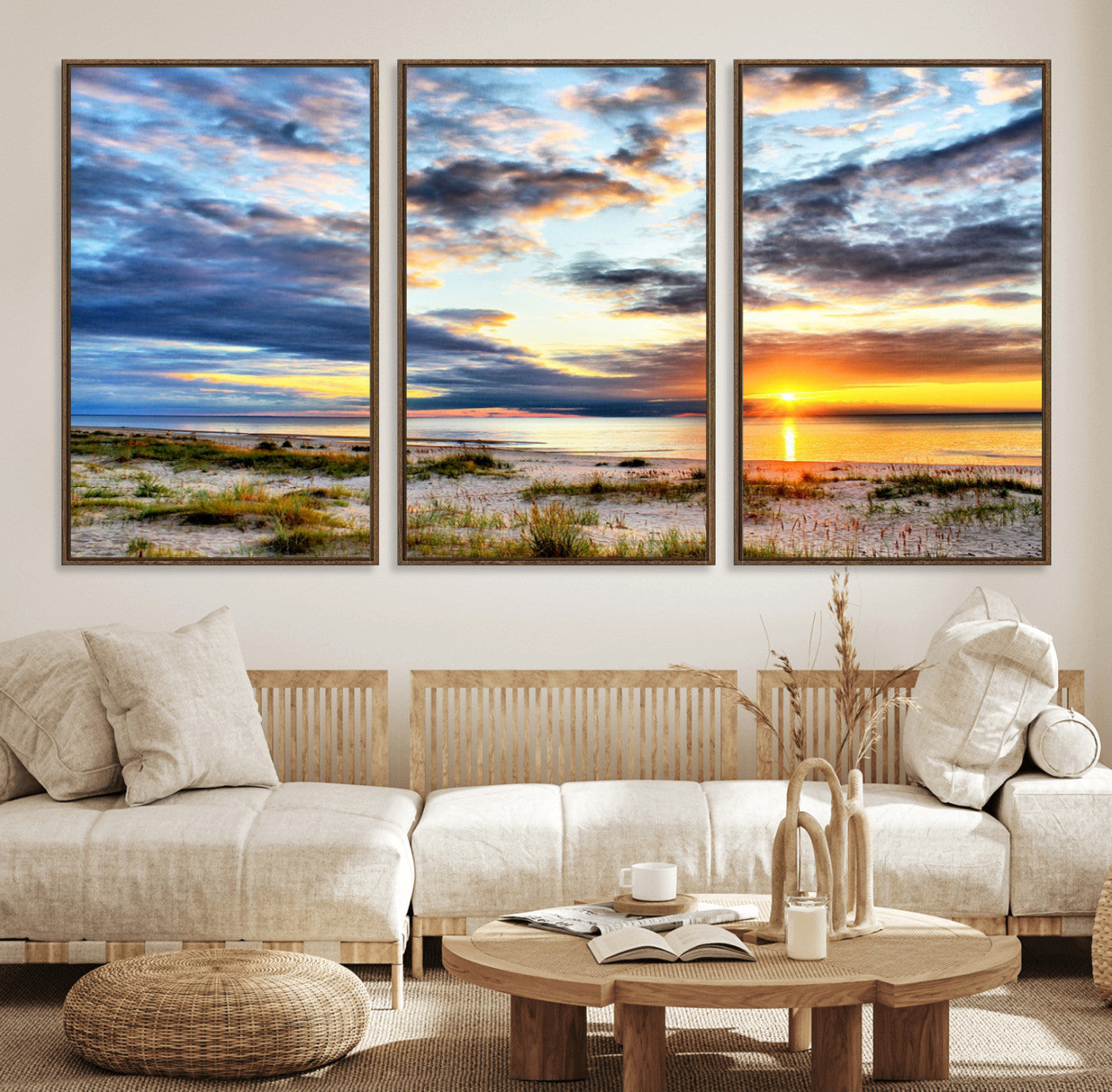 39645-MGV-CV-36X24-Golden Beach Sunset Wall Art – Serene Ocean Horizon Canvas Print, Coastal Nature Landscape Decor for Living Room, Bedroom or