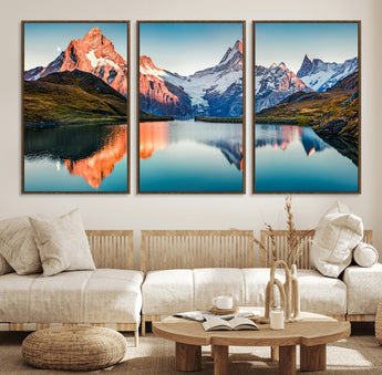 88453-MGV-CV-36X24-Mountain Lake Wall Art – Snow-Capped Peaks Reflected in Alpine Water Canvas Print, Nature Landscape Wall Decor for Living Room or
