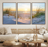 48907-MGV-CV-36X24-Beach Sunset Wall Art – Coastal Sand Dunes and Ocean View Canvas Print, Serene Seaside Landscape Painting for Living Room, Bedroom
